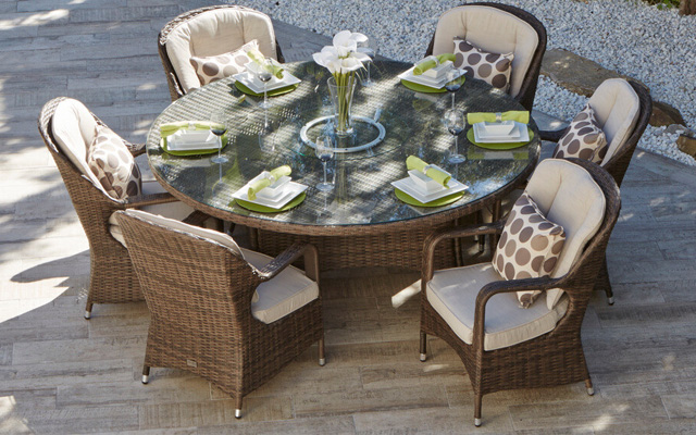PAD-1711 / 6 Seat Round - Wicker Dining Set - Eton Chair 