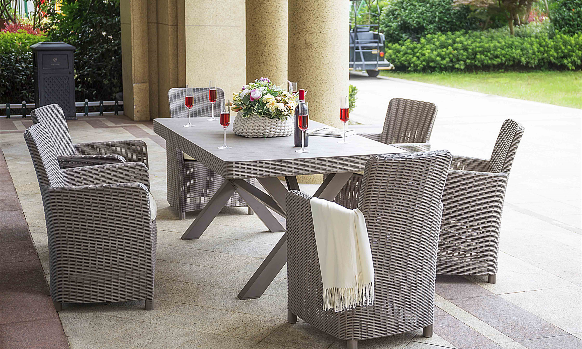 MD-081&MD-085 / 6 Seat Rectangle - Wicker Dining Set - Eton Chair 